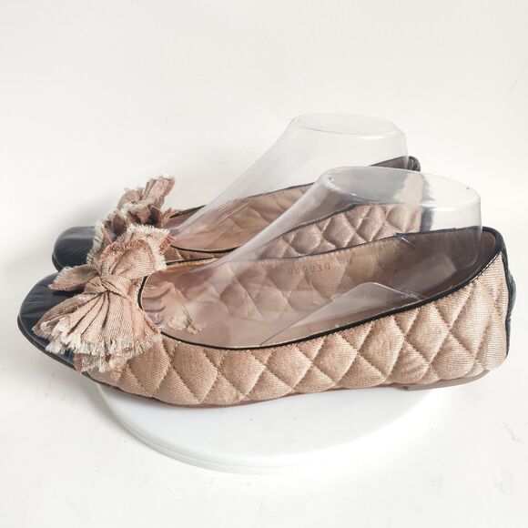 Anthropologie All Black Size 9 Patent Leather Ballet Flats Quilted Neutral Bow - Picture 4 of 13